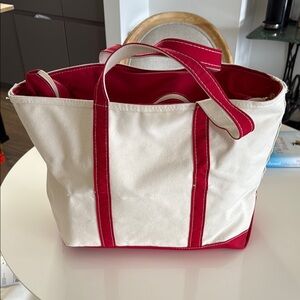 LL Bean Red and Cream XL Boat and Tote Bag